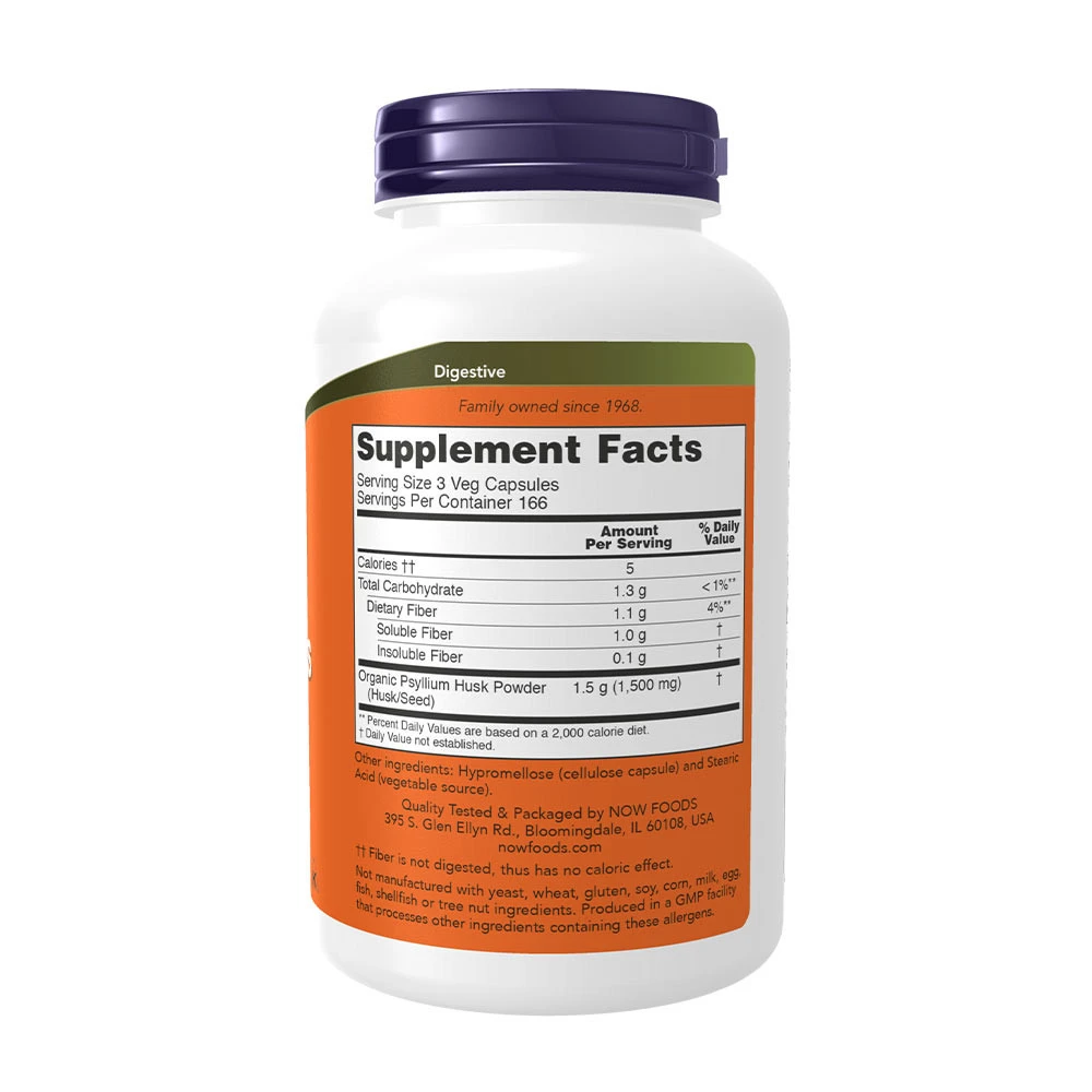 NOW Foods - Psyllium Husk, 500 mg, 500 vegetabiliska kapslar - Bild 2