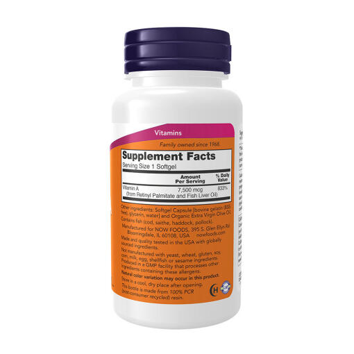 NOW Foods - Vitamin A 25000 IU, 250 mjukkapslar - Bild 2