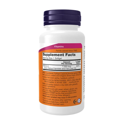 NOW Foods - Vitamin A 25000 IU, 250 mjukkapslar - Bild 2