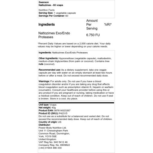 Swanson - Nattozymes, 60 kapslar - Bild 2
