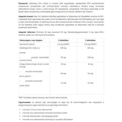 Natur Tanya - Organiskt Druvkärne- och Ginkgo Biloba-komplex, 70 tabletter - Bild 2