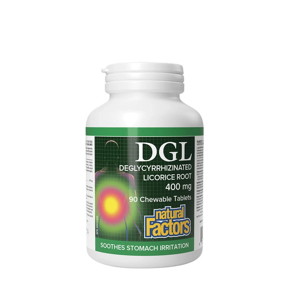 Natural Factors - DGL Deglycyrrhizinerad Lakritsrot, 400 mg, 90 tuggtabletter | Nya produkterMatsmältningshälsaÖrter och växtbaserade preparat | Apoteka