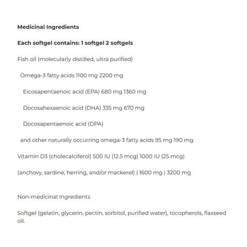 Natural Factors - RegenerLife Omega-3+D Ultra Strength, 2200 mg / 1000 IU, 90 mjukkapslar - Bild 2