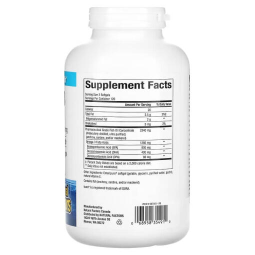 Natural Factors - RxOmega-3, 240 mjuka kapslar - Bild 3