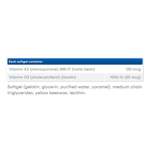Natural Factors - Vitamin K+D, 120 mcg & 1000 IU, 120 mjukkapslar - Bild 2