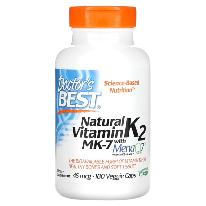 Doctors Best - Naturligt Vitamin K2 MK7 med MenaQ7, 45 mcg - 180 vegkapslar | Vitaminer och MineralerVeganska produkterK-vitaminHälsokost | Apoteka