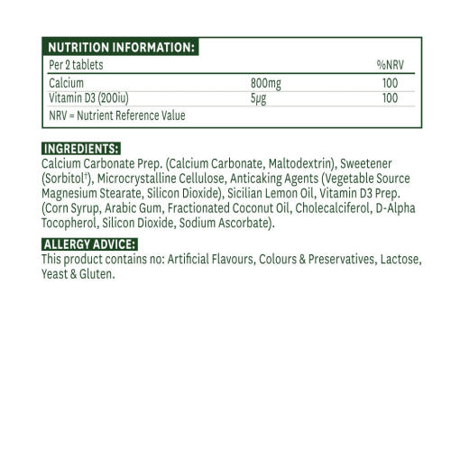 Natures Aid - Tuggbart Kalcium 400 mg + Vitamin D, 60 tabletter - Bild 2