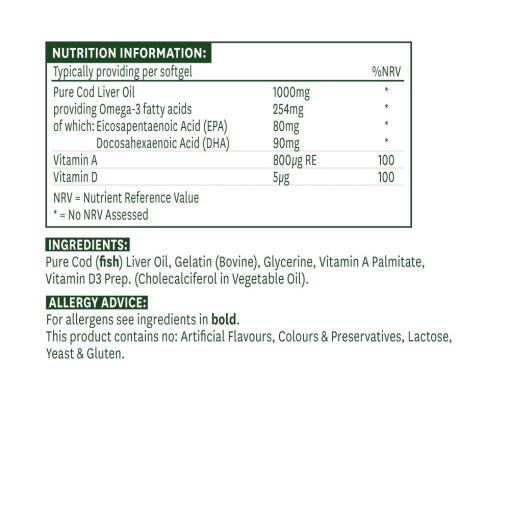 Natures Aid - Torskleverolja, 1000 mg (90 Mjukkapslar) - Bild 2