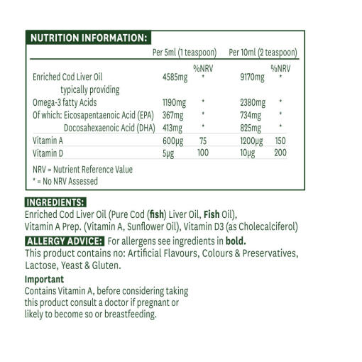 Natures Aid - Torskleverolja, 500 ml - Bild 2