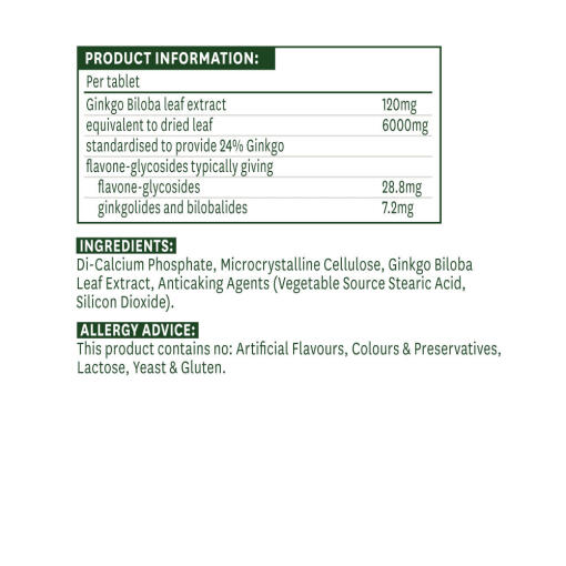 Natures Aid - Ginkgo Biloba Standardiserad, 120 mg (90 tabletter) - Bild 2