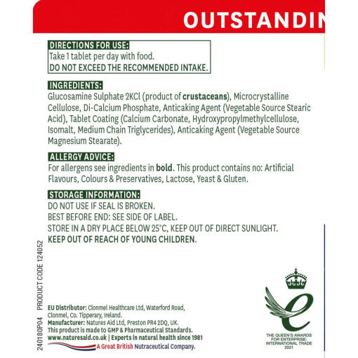 Natures Aid - Glukosaminsulfat, 1500 mg (90 tabletter) - Bild 2