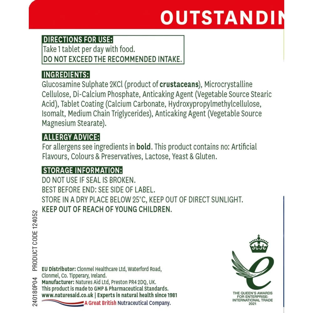 Natures Aid - Glukosaminsulfat, 1500 mg (90 tabletter) - Bild 2