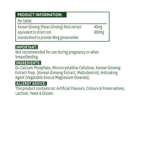 Natures Aid - Koreanskt Ginseng, 90 tabletter - Bild 2