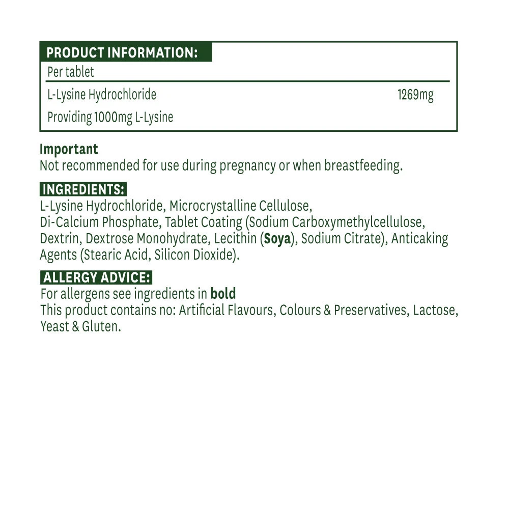 Natures Aid - L-Lysine 1000 mg, 60 tabletter - Bild 2