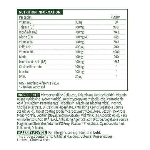 Natures Aid - Vitamin B-komplex 100, 60 tabletter - Bild 2