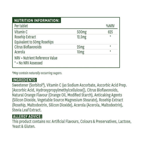 Natures Aid - Tuggbara C-vitamin 500 mg, apelsinsmak (100 tabletter) - Bild 2