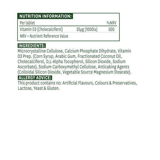 Natures Aid - Vitamin D3 1000 IU Vegan, 60 tabletter - Bild 2