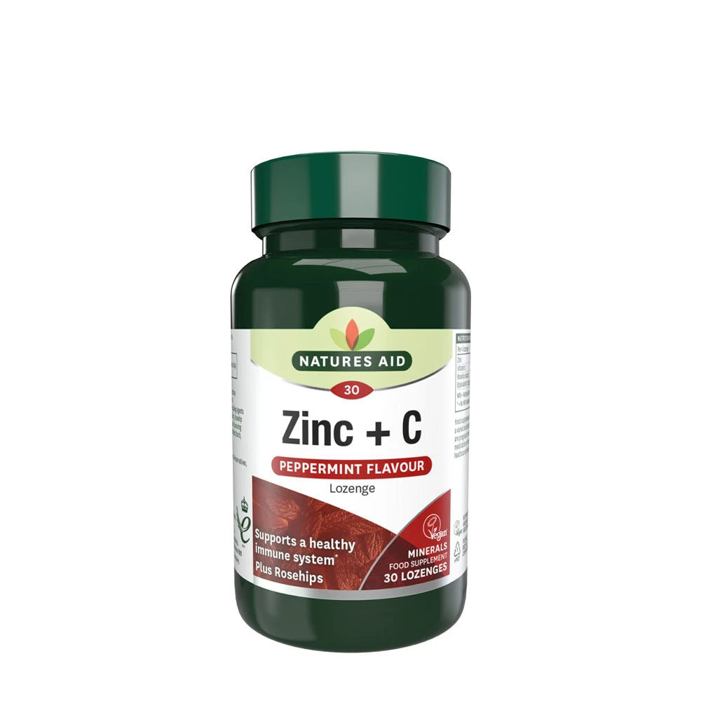 Natures Aid - Zink + C Halstabletter, Pepparmintsmak, 30 st | Vitaminer och MineralerZinkHälsokostVitamin C | Apoteka