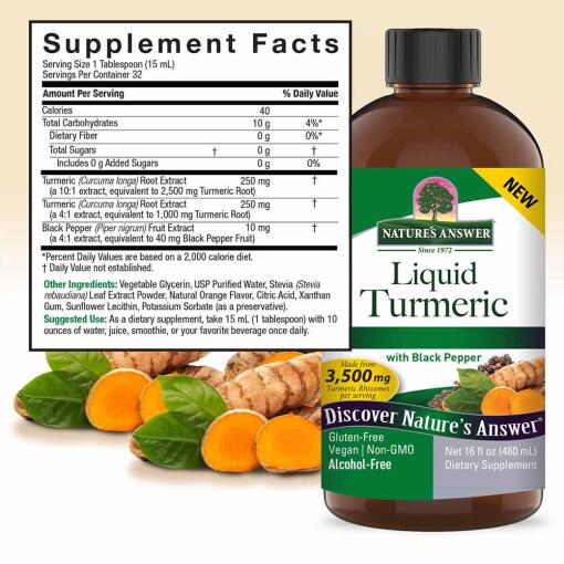 Nature's Answer - Flytande Gurkmeja med Svartpeppar, 3500 mg, 480 ml - Bild 3