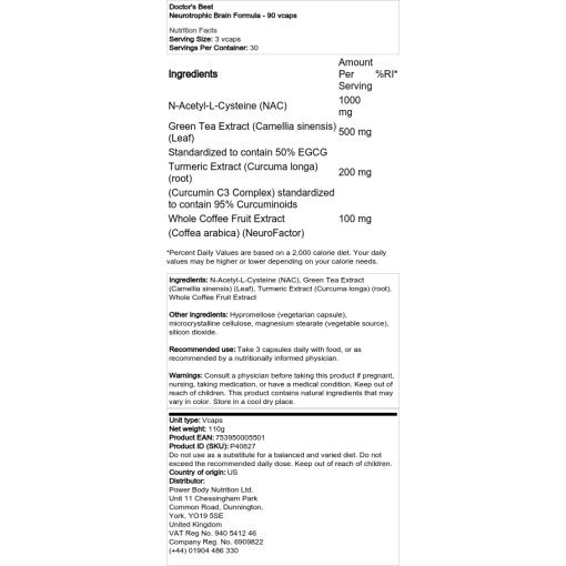 Doctor's Best - Neurotrofic Brain Formula, 90 kapslar - Bild 2