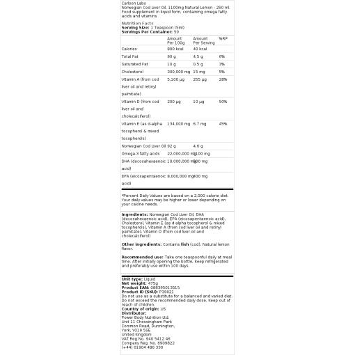 Carlson Labs - Norsk Torskleverolja, 1100 mg Utan Smak, 500 ml - Bild 3