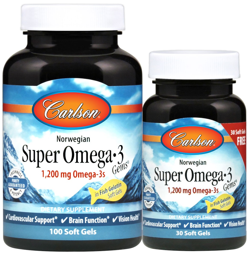 Carlson Labs - Norska Super Omega-3 Gems, 1200 mg - 100 + 30 mjukkapslar | Omegas - EFA - CLA - oljorOmega och fiskoljaHälsokostOmega & Näringsoljor | Apoteka