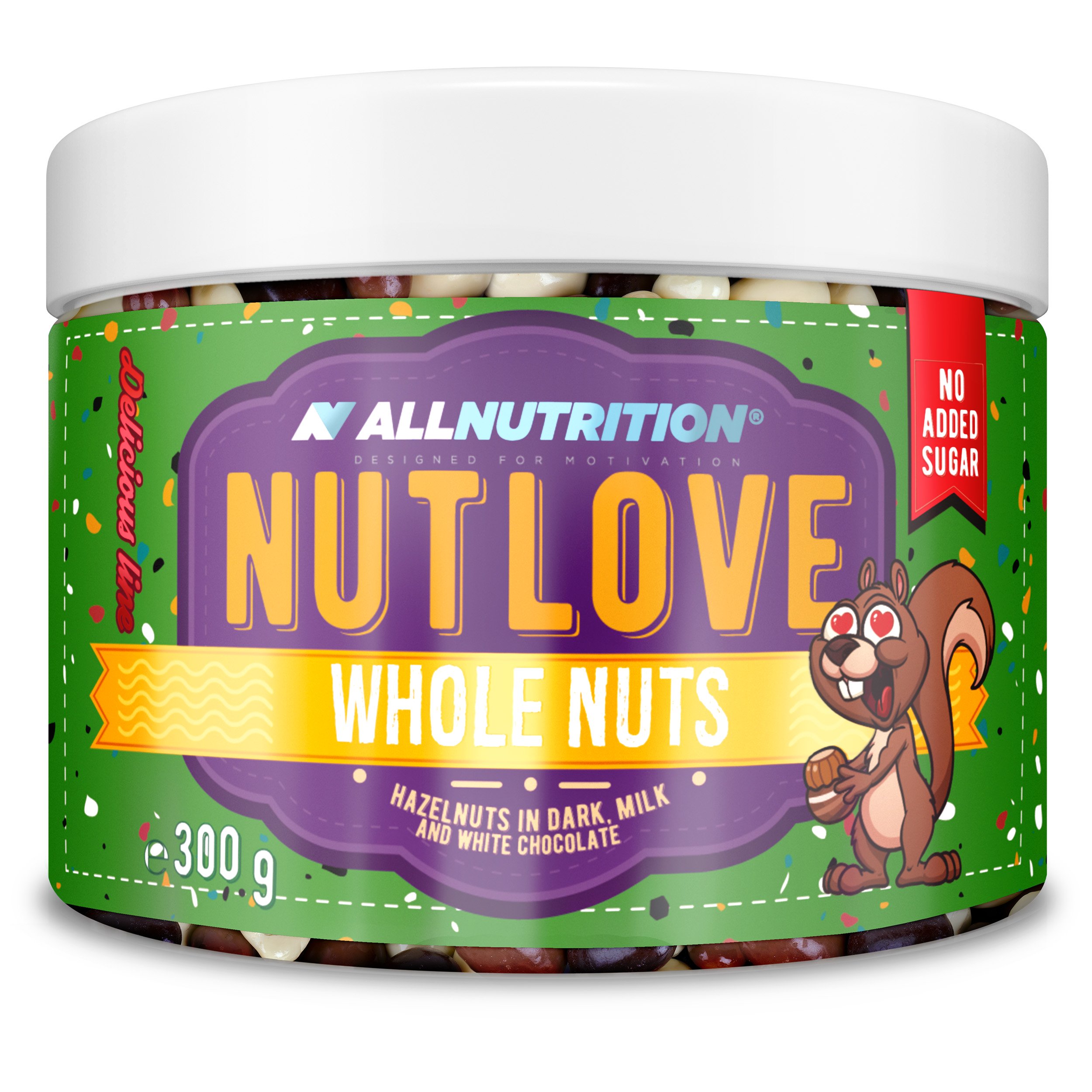 Allnutrition - Nutlove Hela Nötter, Hasselnötter i Mörk, Mjölk- och Vit Choklad - 300g | HälsokostSkuldfria godsaker | Apoteka