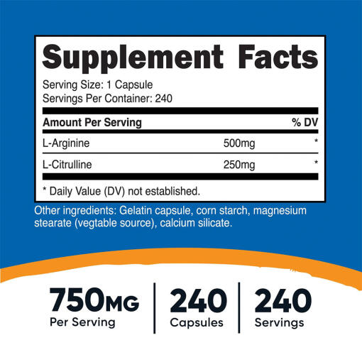 Nutricost - L-Arginin L-Citrullin Komplex, 240 Kapslar - Bild 2