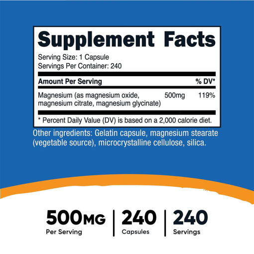 Nutricost - Magnesiumkomplex, 500 mg, 240 kapslar - Bild 2