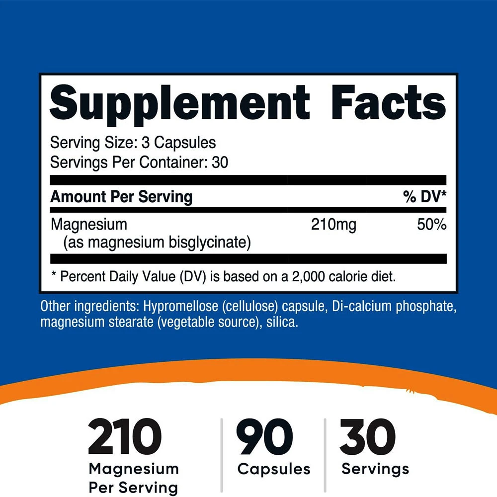 Nutricost - Magnesiumglycinat, 210 mg, 90 kapslar - Bild 2
