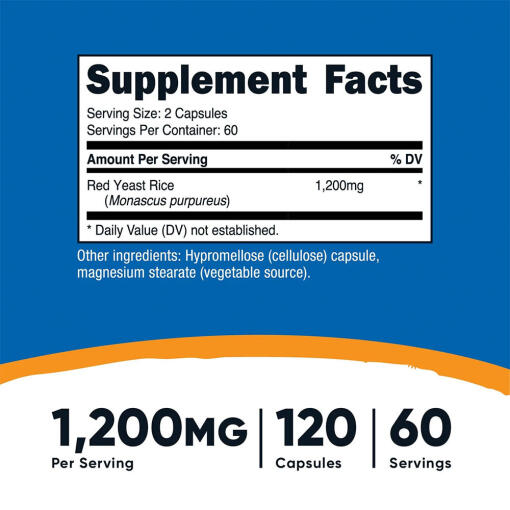 Nutricost - Röd Jäst Ris Kapslar, 1200 mg (120 Kapslar) - Bild 2