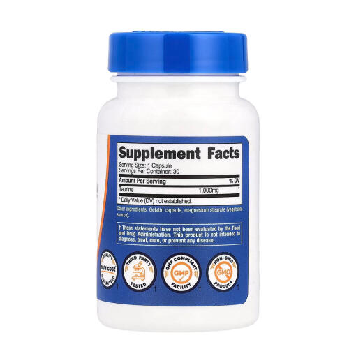 Nutricost - Taurin 1000 mg, 30 kapslar - Bild 2