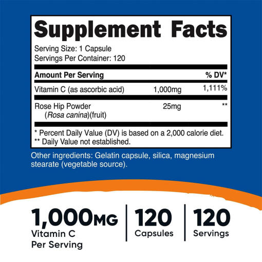 Nutricost - Vitamin C med Nyponkapslar, 120 kapslar - Bild 2