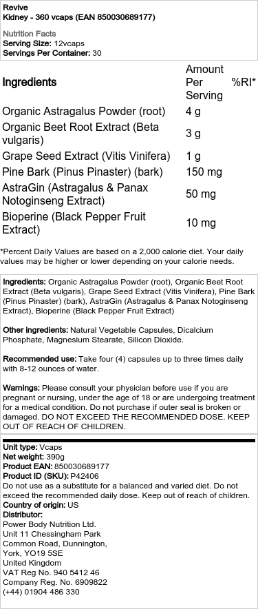 Revive - Nyrer, 360 vegetabiliska kapslar - Bild 2