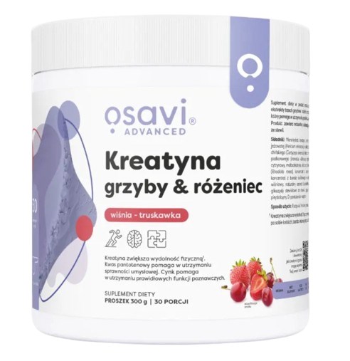 Osavi - Kreatin, Svamp & Rodiola, Körsbär- och Jordgubbssmak, 300 g | Vitaminer och MineralerKreatintillskottRhodiola | Apoteka