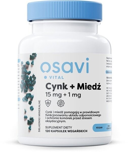 Osavi - Zink + Koppar, 15 mg + 1 mg (120 kapslar) | Vitaminer och MineralerVissa mineralerZink | Apoteka