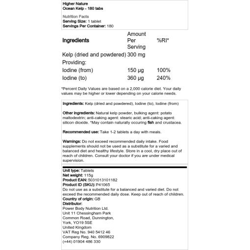 Higher Nature - Ocean Kelp, 180 tabletter - Bild 2