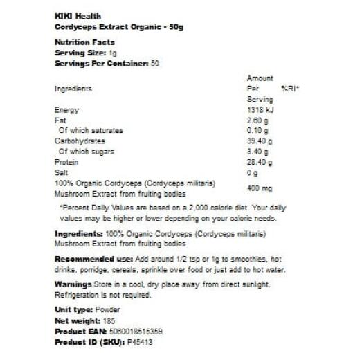 KIKI Health - Ekologiskt Cordycepsextrakt, 50g - Bild 2