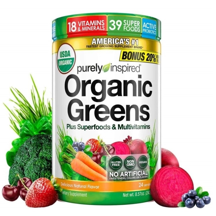 Purely Inspired - Ekologiska Grönsaker Plus Superfoods &amp; Multivitaminer, Osockrad - 243 gram | Vitaminer och MineralerVeganska produkterHälsa och välbefinnandeMultivitaminerHälsokostSpirulina | Apoteka