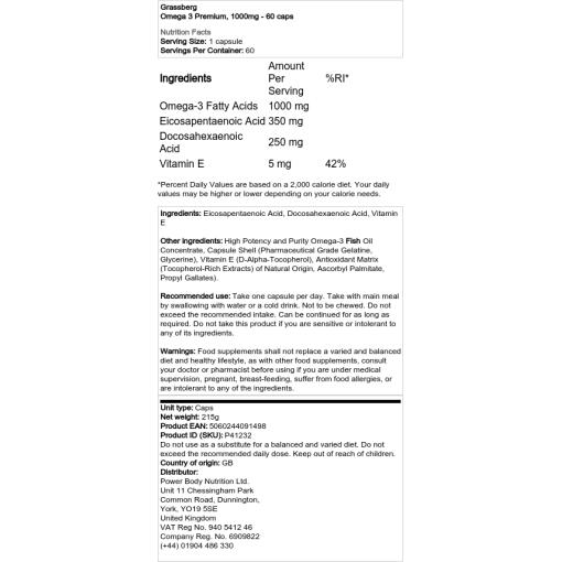 Grassberg - Omega 3 Premium, 60 kapslar - Bild 2