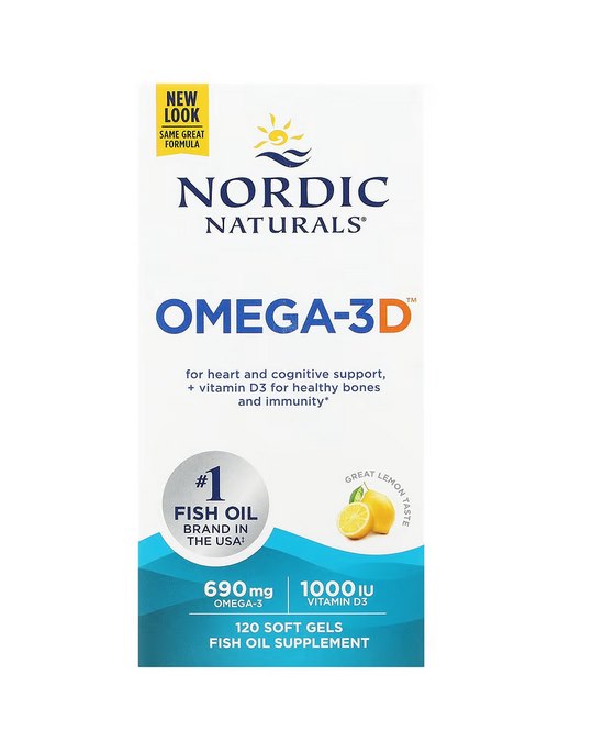 Nordic Naturals - Omega-3D, 690 mg Citron, 120 kapslar | Vitaminer och MineralerHälsa och välbefinnandeOmegas - EFA - CLA - oljorOmega och fiskoljaHälsokostBiohackingOmega & Näringsoljor | Apoteka