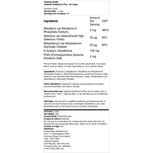 Seeking Health - Optimal Glutathione Plus, 60 vegetabiliska kapslar - Bild 2