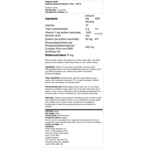 Seeking Health - Optimal Liposomal C-vitamin Plus, 150 ml - Bild 2
