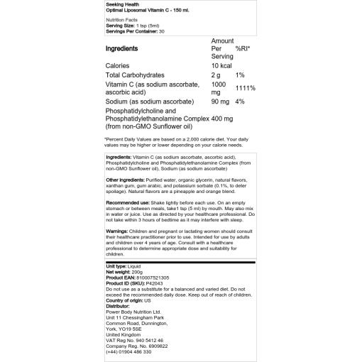 Seeking Health - Optimal Liposomal Vitamin C, 150 ml - Bild 2