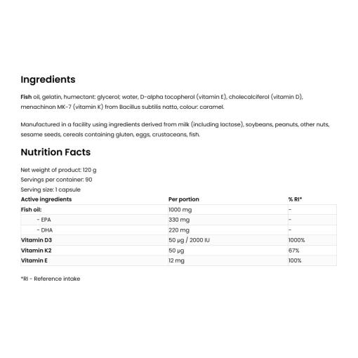 OstroVit - Omega 3 D3 + K2, 90 kapslar - Bild 2