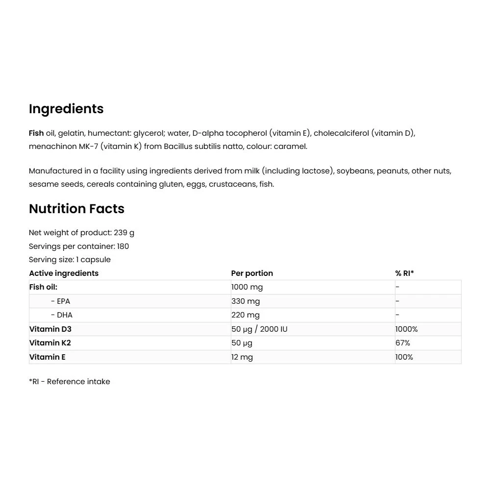 OstroVit - Omega 3 D3+K2, 180 kapslar - Bild 2