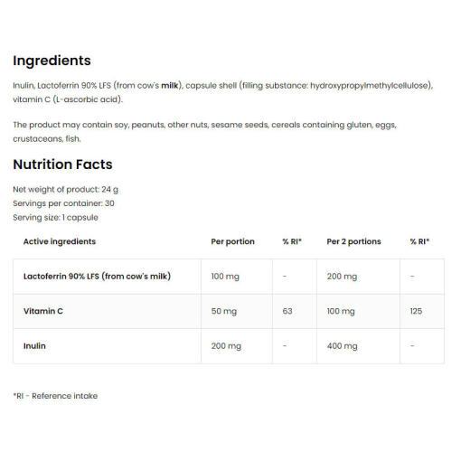 OstroVit - Pharma Lactoferrin LFS 90%, 60 kapslar - Bild 2