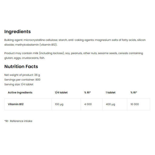 OstroVit - Vitamin B12 Metylkobalamin, 200 tabletter - Bild 2