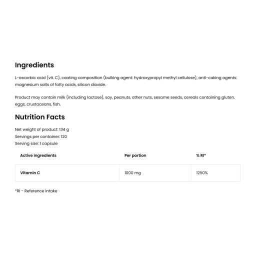 OstroVit - Vitamin C 1000 mg, 120 kapslar - Bild 2