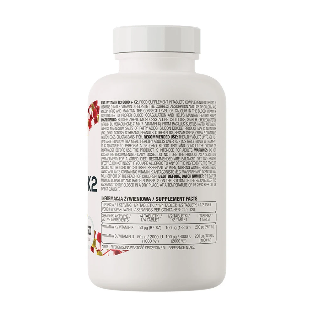 OstroVit - Vitamin D3 8000 IU + K2, 60 tabletter - Bild 2